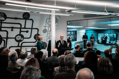 John Swinney MSP presenting in the Digital Hub at Dumfries and Galloway College