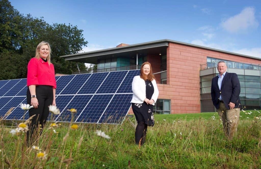 Principal Joanna Campbell and SP Energy Networks’ Chief Executive, Frank Mitchell outside Dumfries Campus