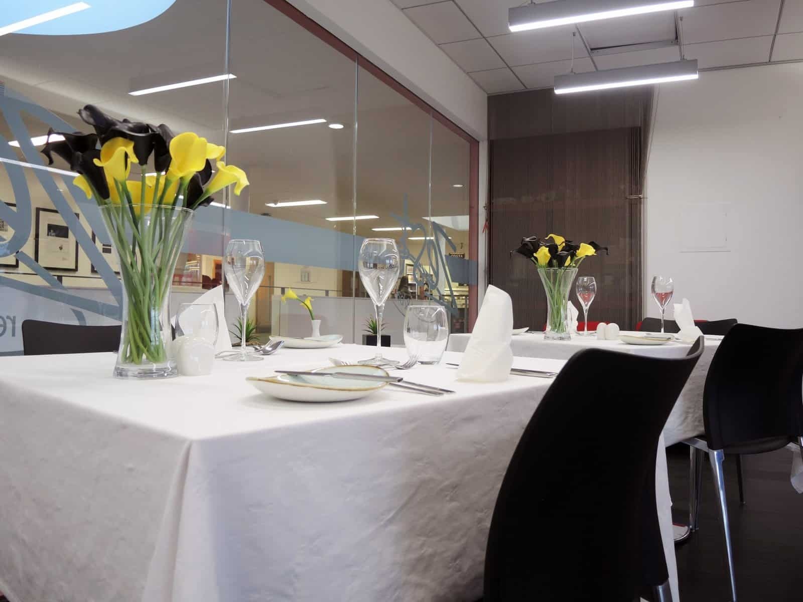 Set tables at Zest Restaurant in Dumfries Campus