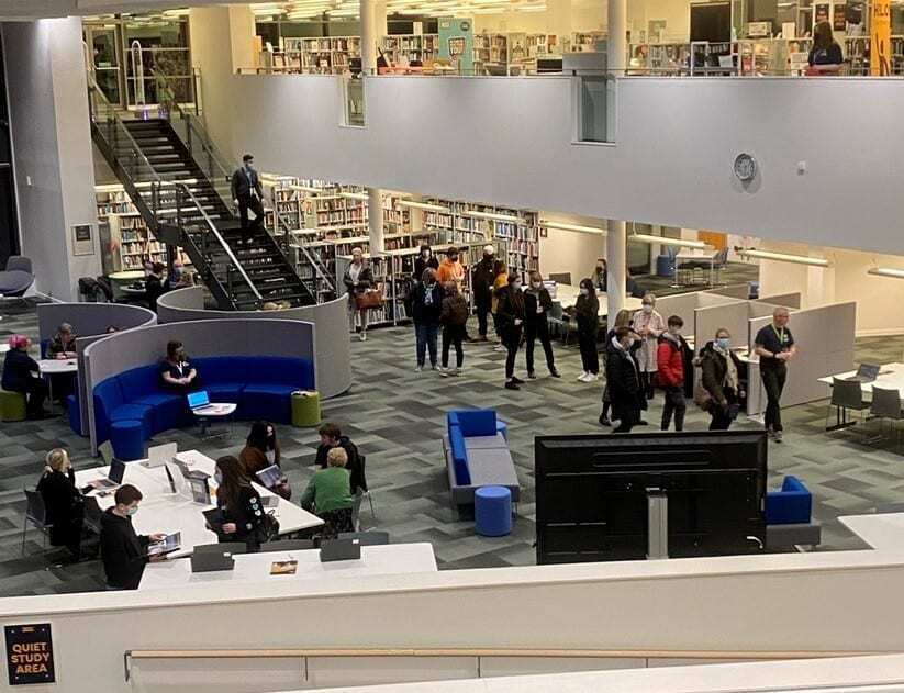 Students in the Learning / Library zone at Dumfries and Galloway College