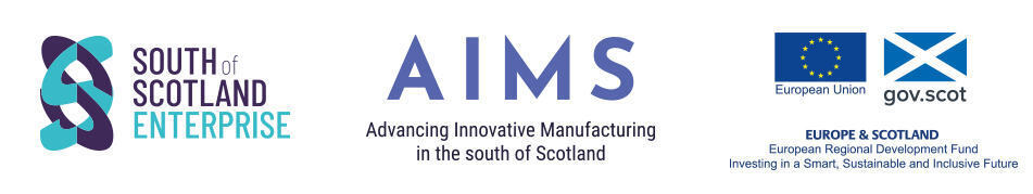 South of Scotland enterprise. AIMS - Advanced Innovative Manufacturing in South of Scotland. Europe and Scotland. European Regional Development Fund Investing in a smart, sustainable, and inclusive future.