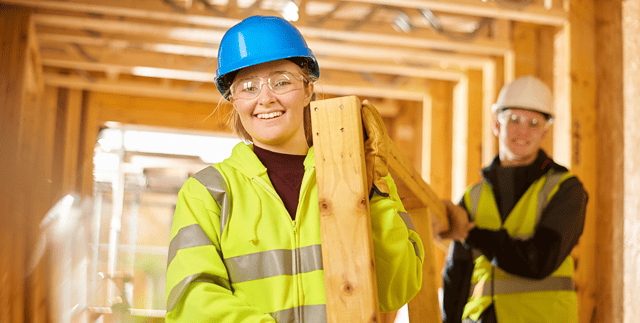 Young women in construction skills at Dumfries and Galloway College.